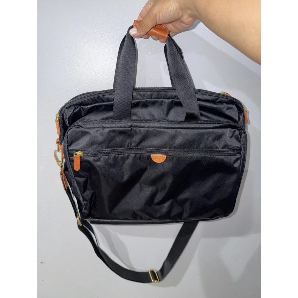 BRIC'S Milano Black 100% NYLON Briefcase Business Laptop Shoulder Bag NWT L
